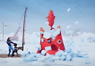 Double prise Ice Fishing avec un poisson Huge Red dévoré par une créature plus imposante