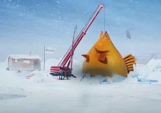 Poisson Big Orange hissé par une grue Evolution