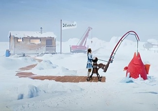 Pêche en direct Huge Red avec présentatrice